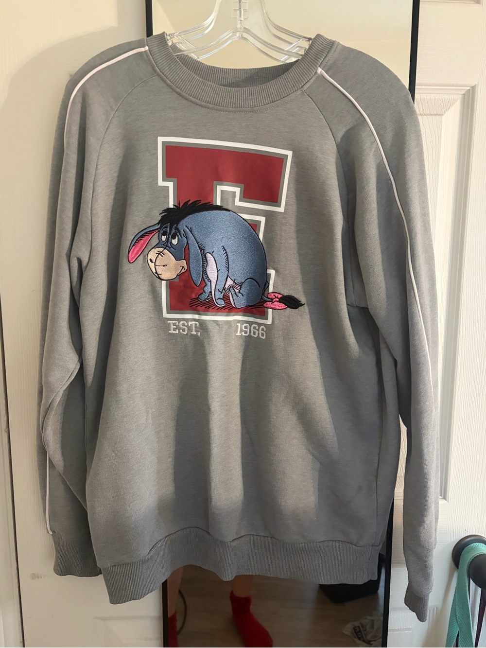 Disney Gray Crewneck Sweatshirt with Red Letter and Eeyore Graphic